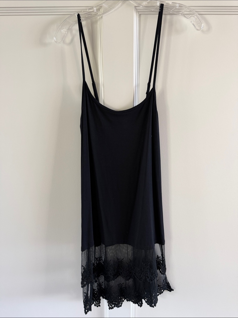 Black Lace-Trim Slip Dress for layering -L
